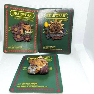 Lot Of 3 Boyd's Bear Folk wear Vintage Bear wear Pin Lapel Button Collectible